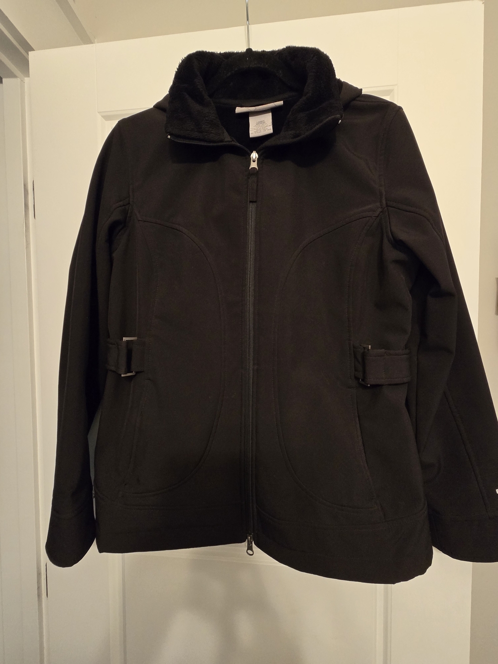 Free Country Womens Medium Black Hooded Softshell Fur Lined Jacket